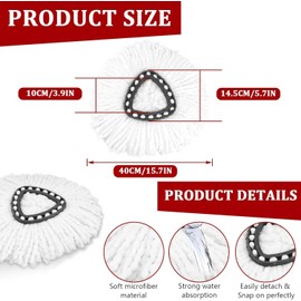 Eshoppercity Brand - 3 Pack Spin Mop Replacement Head Easywring 1-Tank System, Easy Cleaning, Microfiber, Machine Washable Compatible with Ocedar mop