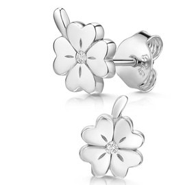 MATERIA by Matthias Wagner SO-213 Clover Stud Earrings 925 Silver Lucky Clover Zirconia, Sterling Silver Cubic Zirconia, Cubic Zirconia