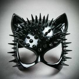 ILOVEMASKS Women Black Spike CAT Face Party Eye Mask For Masquerade Ball Costume Party