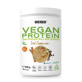 Weider Vegan Protein (540g) Iced Cappuccino Flavour. 23g Protein/dose, Pea Isolate (Pisane) & Rice Protein. with Vitamin B12 & Stevia. Gluten Free, Sugar Free. Packaging 50% Recycled 100% Recyclable