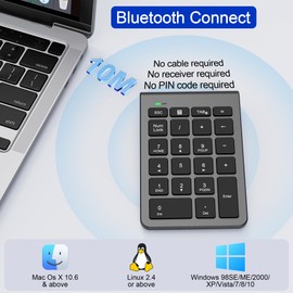 Bluetooth Numeric Keypad for Laptops - Portable Wireless Numeric Keypad 22 Keys External Numeric Keypad for Laptop, PC, Tablet, Desktop, Surface Pro, Notebook and More