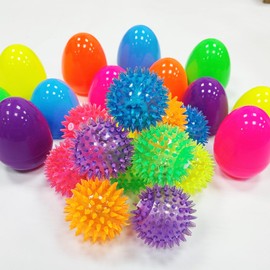 12 Pack 3.5” Easter Eggs Prefilled with 12 Light Up Stress Ball for Toddlers, 2.2” LED Flashing Spiky Fidget Relief Toys Surprise Easter Basket Stuffers Easter Hunt Fillers Kids Easter Party Favors
