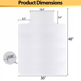 SEGAWE 36" x 48" Heavy Duty Clear PVC Chair Mat for Hardwood and Tile Floors with Lip