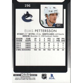 2021-22 O-Pee-Chee Platinum Hockey #196 Elias Pettersson Hockey Card Vancouver