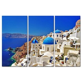 Canvas Print Wall Art Picture Santorini Island 3 Pieces Stretched And Framed Artwork Pictures Photo