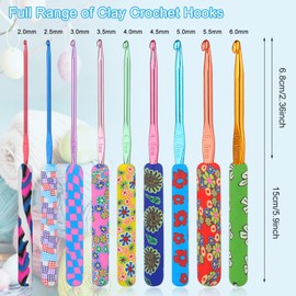 Aeelike Patterned Crochet Hooks Set, Ergonomic Crochet Hook Set Floral, Polymer Clay Handle Crochet Hooks for Arthritis Hands, Crochet Needles Set for Beginners Adults, 2.0-6.0mm Aluminium Crochet Set