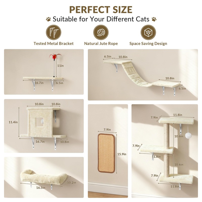 Coolsheepsia Cat Wall Shelves, 6 in 1 Cat Wall Furniture