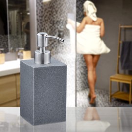 Relaxdays Soap Dispenser 300 ml, Refillable, Bathroom, Kitchen, Liquid Soap Dispenser Square, Polyresin, Stainless Steel Pump, Grey
