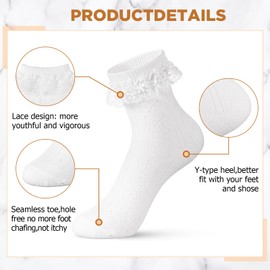 Jadive 3 Pairs Rueschen Socks Ruffle Socks Crew Socks Princess Socks Suit Socks for Women, White