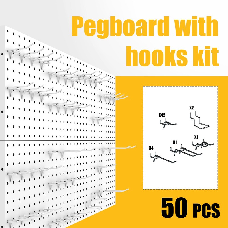 Spampur Peg Board, 4 Pack Metal Pegboard Panels with 50
