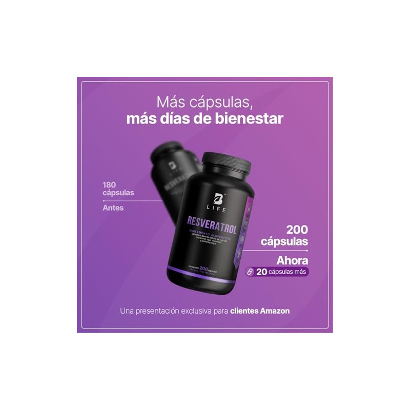 Life Resveratrol 200 Cápsulas Antioxidante 1000mg Por Porción Pimienta Negra