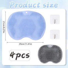 Foot Scrubber for Shower, 2 PCS Gray Blue Shower Foot Scrubber Mat with 2 Hooks, Shower Foot Scrubber with Non-Slip Suction Cups, for Foot Body Cleaning Exfoliation Massages Relieving Tired Feet
