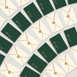 AZAZA 48 PCS Thank You Cards with Envelopes 4x6, Green Wedding Thank You Cards Gold Foil, Minimalistic Blank Thank You Notes for Graduation Baby Shower Bridal Shower (Green)