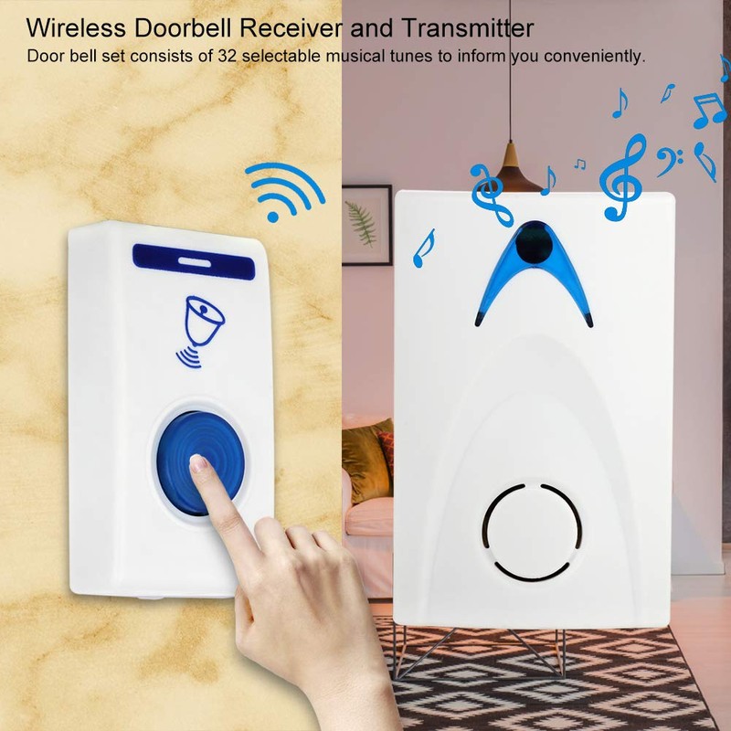 Wireless Bell, 100 m Electric Cordless Doorbell with 32 Melodies,