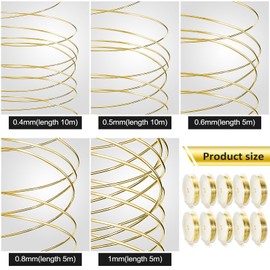 Flutesan 10 Roll 230ft Jewelry Wire for Making 18, 20, 22, 24, 26 Gauge Craft Beading Wire Jewelry Making Supplies Bendable Copper, 5 Size(Gold)