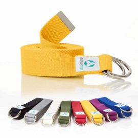Madira Yoga Belt/Yoga Strap/Yoga Belt Strap 100% Cotton Sturdy Metal Loop Closure/250 x 3.8 cm yellow