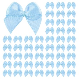 FOCMKEAS 100 pcs 1×1" Blue Mini Satin Ribbon Twist Tie，Satin Ribbon Bows，Ribbons Small Tiny Bows for Hair Accessories Wedding Holiday Gifts Packing Wrapping Party DIY Craft Sewing
