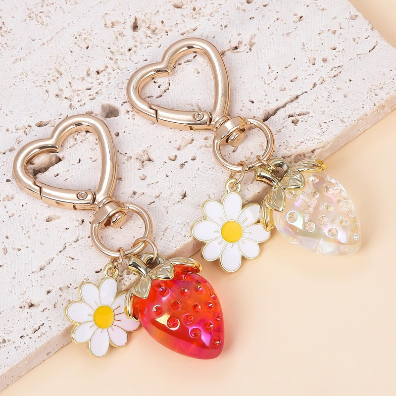 jeunecheval Strawberry Bag Charms Cute Heart Keychains Accessory for Purse