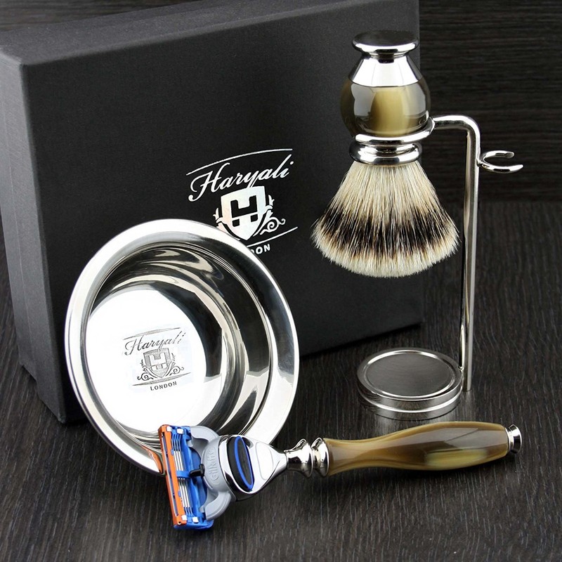 Premium 4 Piece Men's Shaving Set - Horn Replica Set