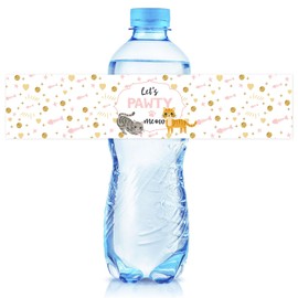 Ambishi 32 Pcs let's PAWTY mcow Water Bottle Labels Happy Birthday party Baby shower Anniversary Party Wedding Decoration Supplies Sign Water Bottle Stickers