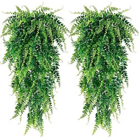 Sggvecsy 4 Pack Artificial Hanging Plants Fake Hanging Plant Faux Hanging Boston Ferns Fake Ivy Vines Greenery UV Resistant Plastic Plants for Indoor Outdoor Room Wall Wedding Patio Porch Decor