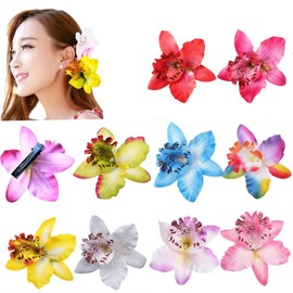 10 Colors Multicolor Women Chiffon Flowers Hair Clips Butterfly Orchid Alligator Clips for Bridal Wedding Accessory Beach Party Wedding Event Decor