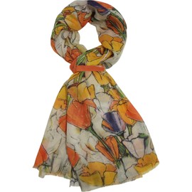 GFM® Women's Floral Print Spring Summer Scarf (FP3) (Floral Bloom-Orange)(PSCF-FP3-FLD-25008-NRG)
