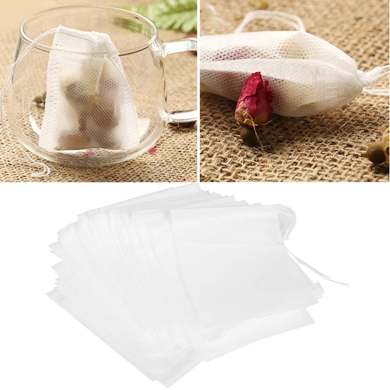 100Pcs 7x9cm Disposable Safe Tea Bags with Drawstring, Tea Bags,