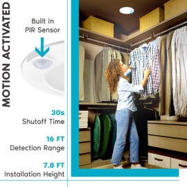 LUXRITE 6 Inch LED Motion Sensor Ceiling Light, 120V, 3 Color Selectable 3000K-5000K, 30s Timeout, 15W, 1000 Lumens, Wet Rated, Automatic Flush Mount Light Fixture - Closet, Entryway, Hallway