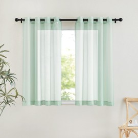 NICETOWN Sage Green Kitchen Curtains 45 inch Length, Grommet Voile Sheer Airy & Lightweight Soft Window Treatments with Light Filtering for Cafe, W54 x L45, 2 Panels