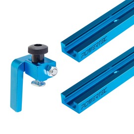POWERTEC 71857 24"x2 Universal T track with 1 Pc 3" T track Flip Stop for Woodworking, Double-Cut Profile T track with Fence Flip Stop