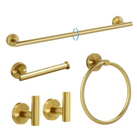 Brushed Gold Bathroom Hardware Set, 18 Inch SUS304 Stainless Steel Bath Towel Bar Set, Bathroom Accessories Set, Towel Rack, Towel Ring, Toilet Paper Holder, Robe Towel Hooks, 5-Pieces