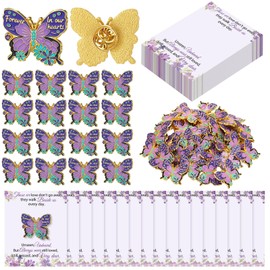 120pcs Funeral Favors for Guests Butterfly Pins Memorial Enamel Lapel Pins with Memorial Cards Celebration of Life Gifts(Purple,Vivid)