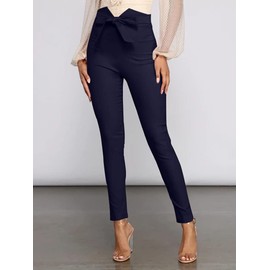 XXTAXN Women's Casual High Waist Stretch Trousers Solid Pencil Pants with Tie Black