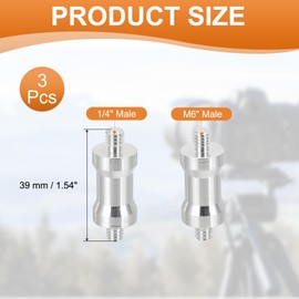 PATIKIL Camera Spigot Screws Converter 1/4" to M6" Male to Male, 3 Pack Tripod Screw Adapter Spigot Stud for Light Stand Hot Shoe Cold Shoe Adapter Ball Head Flash, Silver