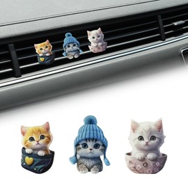 UHANBUT 3PCS Cute Cat Car Air Freshener Vent Clip, 2D Flat Acrylic Auto Air Conditioning Diffuser Outlet Clip, Cartoon Kitty Automotive Interior Decoration Accessories for Women (Yellow/Pink/Blue)