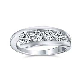 Modern Bride Graduated Cubic Zirconia AAA CZ Statement Anniversary Wedding Band Ring For Women .925 Sterling Silver