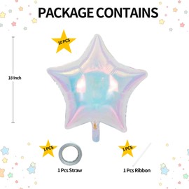 Iridescent Star Foil Balloons, 10 Pcs 18 Inch Stars Shape Foil Mylar Balloons for Birthdays, Weddings, Baby Showers Graduation Decorations
