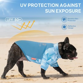KYEESE 2Pack UV Protection Dog Shirt, UPF 50+ Cooling Dog T Shirts for Small Dogs Boy, Breathable Reflective Dogs Sun Shirts with Sleeves Summer Pet Clothes, Blue, L