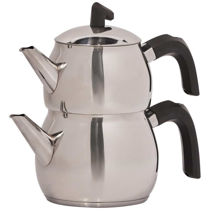 Karaca Belinay Teapot Set Silver Black, 18/10 Stainless Steel, Teapot/Lid