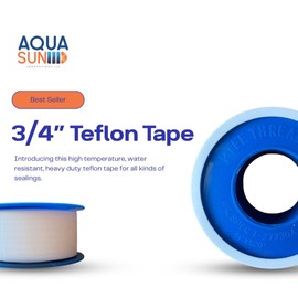 AquaSun Innovations Teflon Tape 3/4 Inch x 520” – PTFE Thread Seal Tape for Plumbers, Pipe Fittings, Air & Water Lines – Leak-Proof, Non-Stick, Easy to Apply (1)