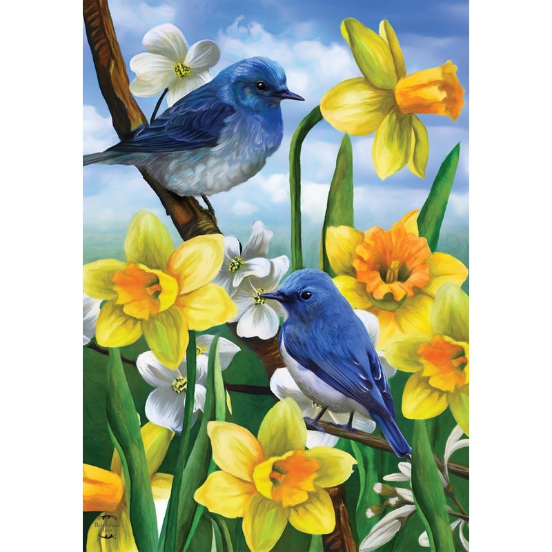 Bluebirds And Daffodils Spring House Flag Floral 28" x 40"