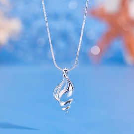 PH PandaHall 925 Sterling Silver Pearl Cage Necklace, Shell Cage Pendants Chain Necklace 5mm Natural Freshwater Pearl Bead Frame Pendant for DIY Necklace Jewelry Making