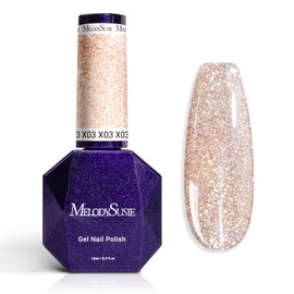 MelodySusie Galaliver Glitter Gel Nail Polish, 15ML Sparkly Shimmer Gel Polish Soak Off UV LED Cured Long Lasting Gift for Women DIY Nail Design Nail Art Manicure Nude Pink X03