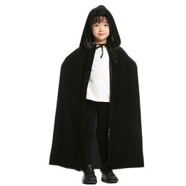 Fake Face Kids Cosplay Cloak with Hood Black Cloak Red Cape Hooded Costume Reaper Little Red Riding Hood Witch Prince Cosplay Costume Velour Fabric Costume Halloween Christmas Party Performance
