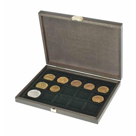 Lindner Carus XM S2489-15 Real Wood Case with 15 Square Compartments for Coins / Coin Capsules up to Outer Diameter 40 mm