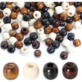 400Pcs Large Hole Wood Beads, BetterJonny 12x11mm Barrel Beads 4 Colors Natural Wooden Spacer Beads Bulk for Macrame Rosary Bracelet Jewelry Craft Making