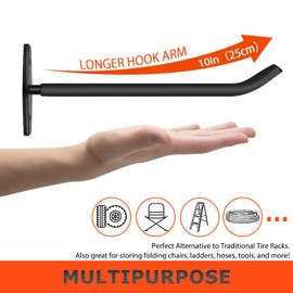 SunVFaFa 8 Pack Tire Storage Rack Wall Mount, 10in Large Garage Hooks Heavy Duty, Tire Hooks for Garage Wall, Wheel Hanger for Organizing Ladder, Folding Chairs (88lbs)