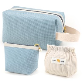 Boobeen Corduroy Makeup Bag for Purse Travel, 3 PCS Portable Cute Cosmetic Bag Organizer for Women and Girls, Large and Small Makeup Storage Pouch with Zipper