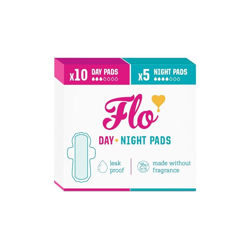 FLO - Almohadillas de bambú orgánicas, paquete combo día y